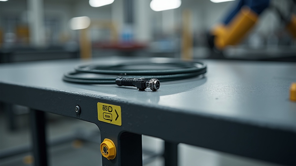 ESD grounding connection point and wrist strap on an anti-static workbench compliant with IEC 61340