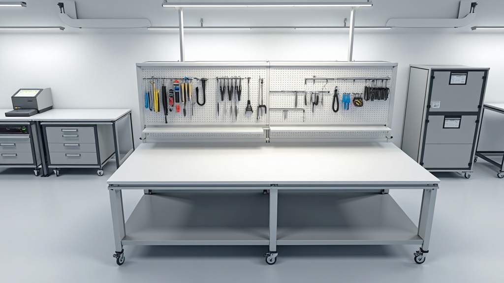 Treston ESD workbench with modular accessories and anti-static worktop for electronics assembly