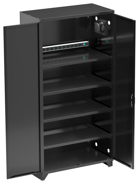 Charging cabinet 100/50/200 with fan, black, 4 shelves