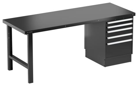 HD bench, 2000x750 steel top, drawer unit 55/66-1, black