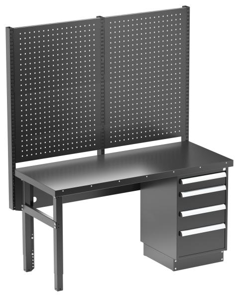 Heavy workbench 1500x630 steel top, drawer unit 45/66-3
