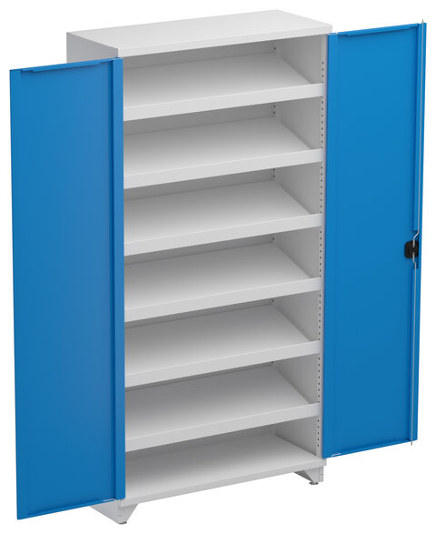Shelving cabinet 100/40/200, blue doors, 6 slanted shelves