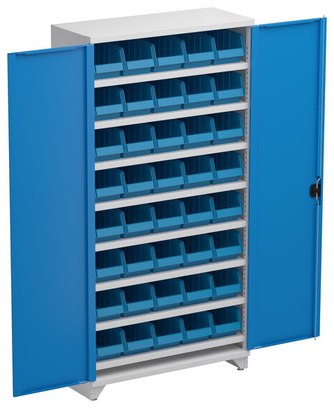 Shelving cabinet 100/40/200, blue doors, 8 shelves, 40 stack