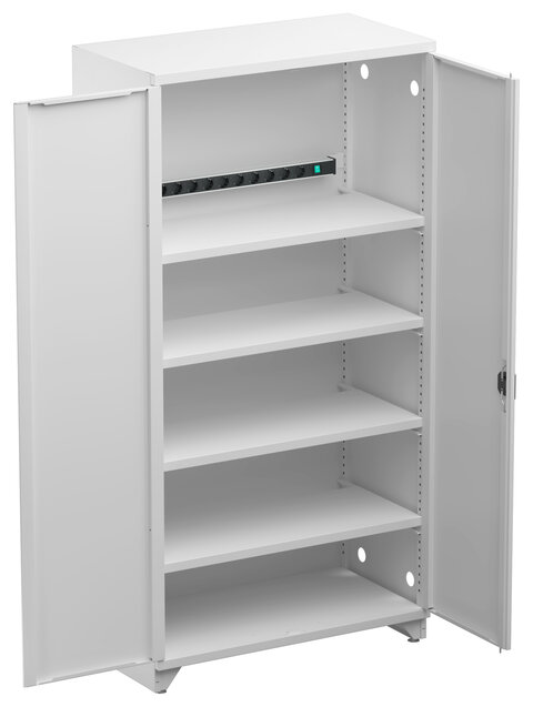 Charging cabinet 100/50/200, grey doors, 4 shelves, power ra