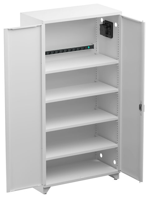 Charging cabinet 100/50/200, grey doors, filtered fan, 4 she