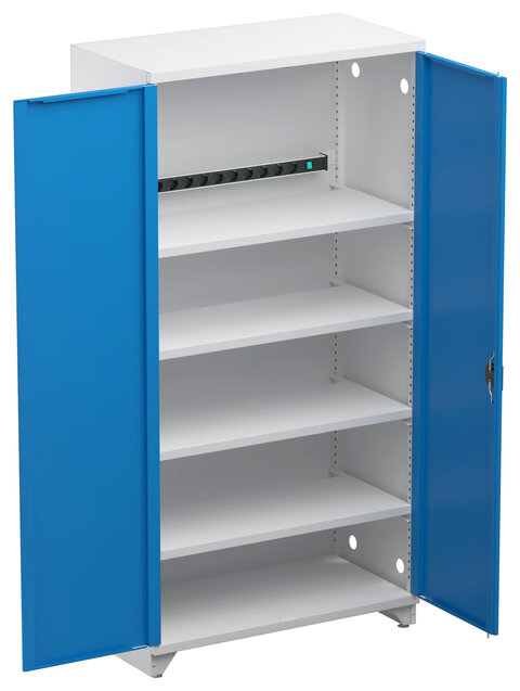 Charging cabinet 100/50/200, blue doors, 4 shelves, power ra