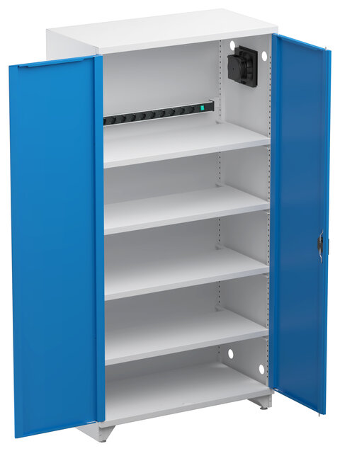 Charging cabinet 100/50/200, blue doors, filtered fan, 4 she