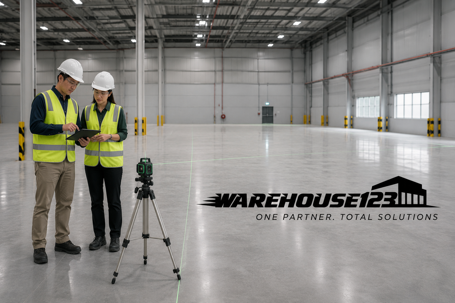 WAREHOUSE123 site assessment and warehouse layout planning with laser level