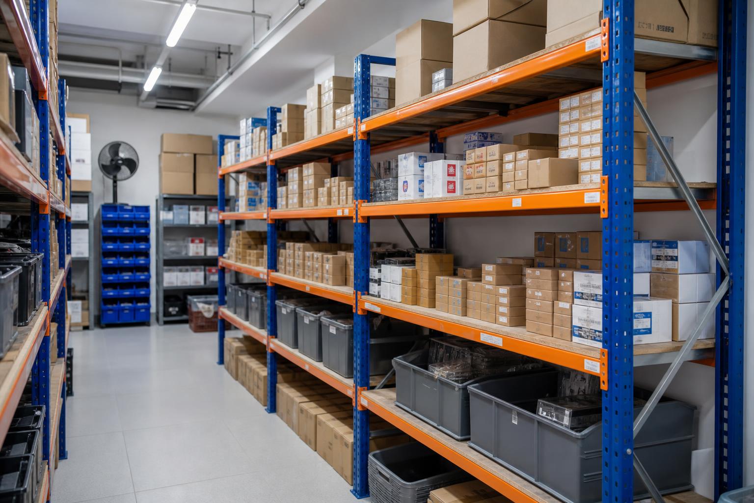 Singapore retail stockroom with medium duty longspan racking for compact organised backroom storage