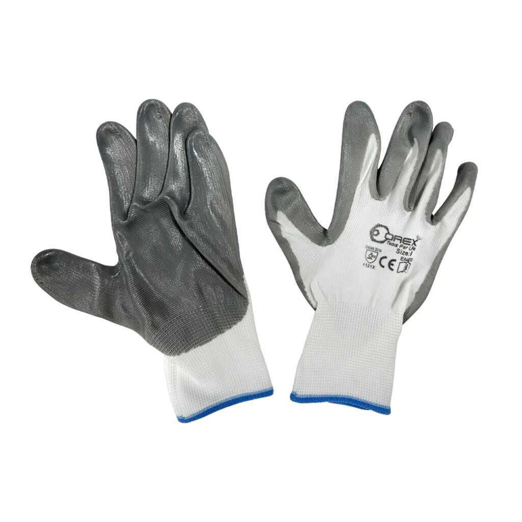 OREX Safety Glove with White Polyester & Grey Nitrile