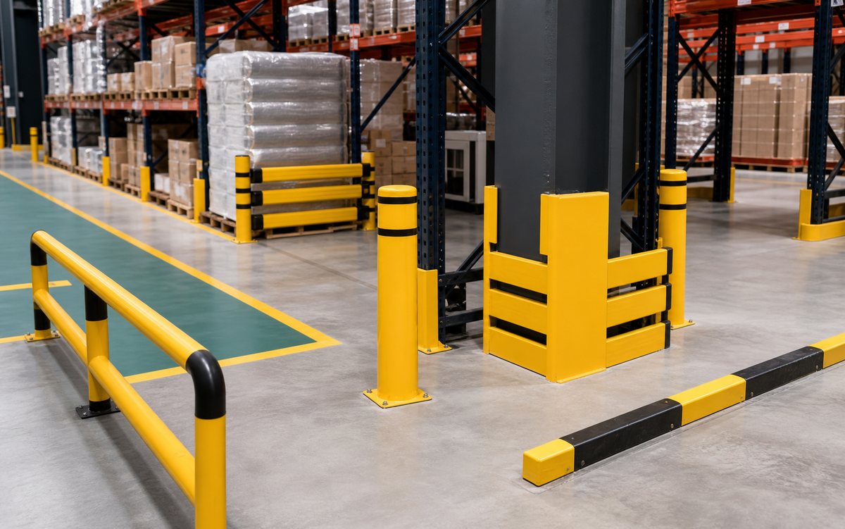 Realistic warehouse guard rails, bollards and rack protection for YKTOH category browsing