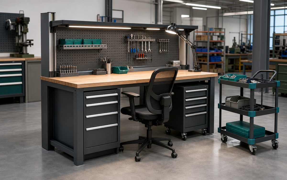 Realistic industrial workbench and workstation setup for YKTOH category browsing
